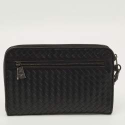Pre Owned Bottega Veneta Black Intrecciato Leather Document Clutch