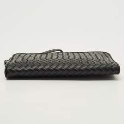 Pre Owned Bottega Veneta Black Intrecciato Leather Document Clutch