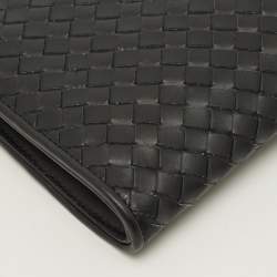 Pre Owned Bottega Veneta Black Intrecciato Leather Document Clutch