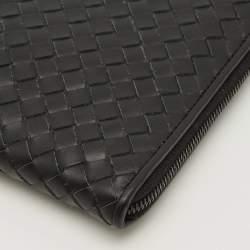 Pre Owned Bottega Veneta Black Intrecciato Leather Document Clutch