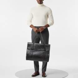 مملوكة مسبقًا Bottega Veneta Classic Portfolio Black Intrecciato Leather Bag