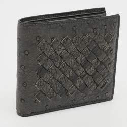 Pre Owned Bottega Veneta Grey Intrecciato Ostrich Bifold Wallet