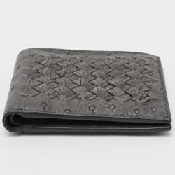 Pre Owned Bottega Veneta Grey Intrecciato Ostrich Bifold Wallet