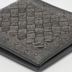 Pre Owned Bottega Veneta Grey Intrecciato Ostrich Bifold Wallet