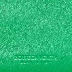 Pre Owned Bottega Veneta Cassette Green Intrecciato Leather Card Holder