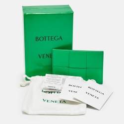 Pre Owned Bottega Veneta Cassette Green Intrecciato Leather Card Holder