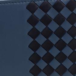 Pre Owned Bottega Veneta Blue/Black Intrecciato Leather Bifold Wallet