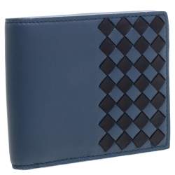 Pre Owned Bottega Veneta Blue/Black Intrecciato Leather Bifold Wallet