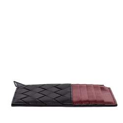 Pre Owned Bottega Veneta Navy Blue/Red Intrecciato Leather Zip Card Holder