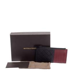 Pre Owned Bottega Veneta Navy Blue/Red Intrecciato Leather Zip Card Holder