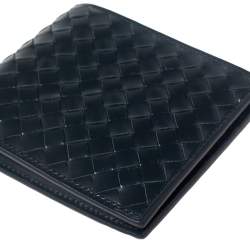 Pre Owned Bottega Veneta Navy Blue Intrecciato Leather Bifold Wallet