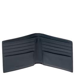 Pre Owned Bottega Veneta Navy Blue Intrecciato Leather Bifold Wallet