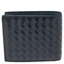 Pre Owned Bottega Veneta Navy Blue Intrecciato Leather Bifold Wallet