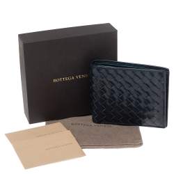 Pre Owned Bottega Veneta Navy Blue Intrecciato Leather Bifold Wallet
