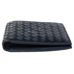 Pre Owned Bottega Veneta Navy Blue Intrecciato Leather Bifold Wallet