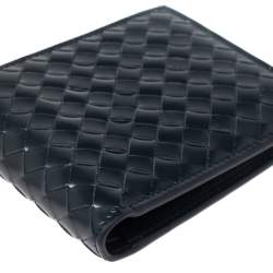 Pre Owned Bottega Veneta Navy Blue Intrecciato Leather Bifold Wallet
