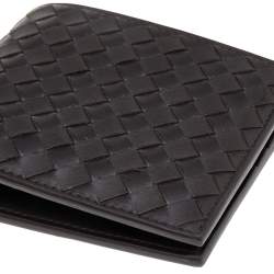 Pre Owned Bottega Veneta Dark Brown Intrecciato Leather Bifold Wallet