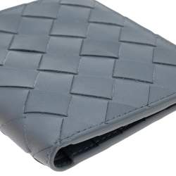 Pre Owned Bottega Veneta Grey Intrecciato Leather Bifold Wallet 
