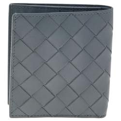 Pre Owned Bottega Veneta Grey Intrecciato Leather Bifold Wallet 