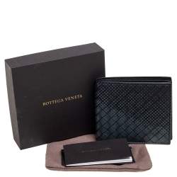 Pre Owned Bottega Veneta Black/Grey Intrecciato Leather Bifold Compact Wallet