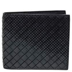 Pre Owned Bottega Veneta Black/Grey Intrecciato Leather Bifold Compact Wallet