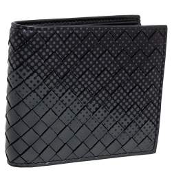 Pre Owned Bottega Veneta Black/Grey Intrecciato Leather Bifold Compact Wallet