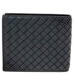 Pre Owned Bottega Veneta Black/Grey Intrecciato Leather Bifold Compact Wallet