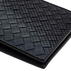 Pre Owned Bottega Veneta Black/Grey Intrecciato Leather Bifold Compact Wallet