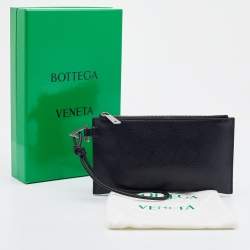 Bottega Veneta Black Debossed Intrecciato Leather Wristlet Clutch