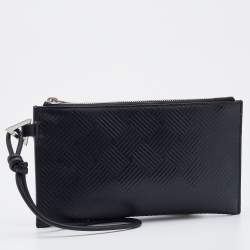 Bottega Veneta Black Debossed Intrecciato Leather Wristlet Clutch