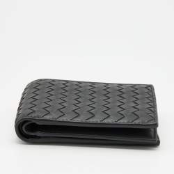 Pre Owned Bottega Veneta Dark Grey Intrecciato Leather Bifold Wallet