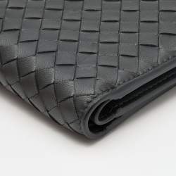 Pre Owned Bottega Veneta Dark Grey Intrecciato Leather Bifold Wallet