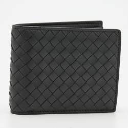 Pre Owned Bottega Veneta Dark Grey Intrecciato Leather Bifold Wallet