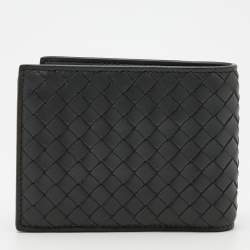 Pre Owned Bottega Veneta Dark Grey Intrecciato Leather Bifold Wallet
