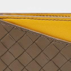 Pre Owned Bottega Veneta Brown/Yellow Intrecciato Leather Bifold Card Case