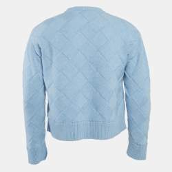 Pre Owned Bottega Veneta Blue Intreccio Wool Knit Crew Neck Jumper XS