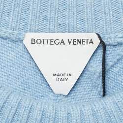 Pre Owned Bottega Veneta Blue Intreccio Wool Knit Crew Neck Jumper XS
