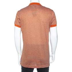 Pre Owned Bottega Veneta Orange Striped Cotton Polo T-Shirt XL