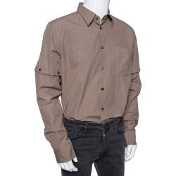 مملوكة مسبقًا قميص بوتيغا فينيتا قطن بني فاتح بكم قابل للفصل مقاس كبير جدًا - إكس لارج