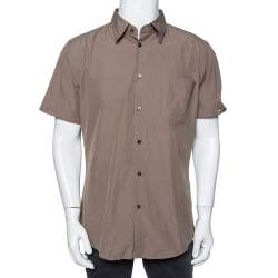 مملوكة مسبقًا قميص بوتيغا فينيتا قطن بني فاتح بكم قابل للفصل مقاس كبير جدًا - إكس لارج