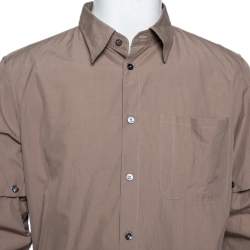 مملوكة مسبقًا قميص بوتيغا فينيتا قطن بني فاتح بكم قابل للفصل مقاس كبير جدًا - إكس لارج