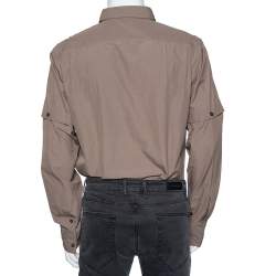 مملوكة مسبقًا قميص بوتيغا فينيتا قطن بني فاتح بكم قابل للفصل مقاس كبير جدًا - إكس لارج