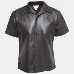 Pre Owned Bottega Veneta Brown Lambskin Leather Shirt S
