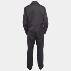 Bottega Veneta Black Grey Cotton Zip Front Full Sleeve Jumpsuit S