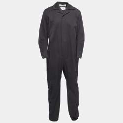 Bottega Veneta Black Grey Cotton Zip Front Full Sleeve Jumpsuit S