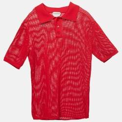 Bottega Veneta Red Patterned Knit Polo T-shirt M 