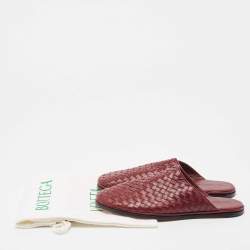 Bottega Veneta Burgundy Intrecciato Leather Flat Mules Size 41