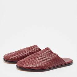 Bottega Veneta Burgundy Intrecciato Leather Flat Mules Size 41