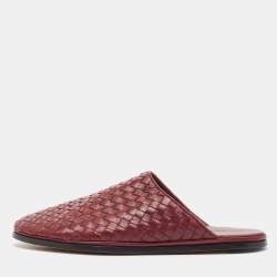 Bottega Veneta Burgundy Intrecciato Leather Flat Mules Size 41