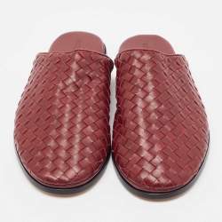 Bottega Veneta Burgundy Intrecciato Leather Flat Mules Size 41